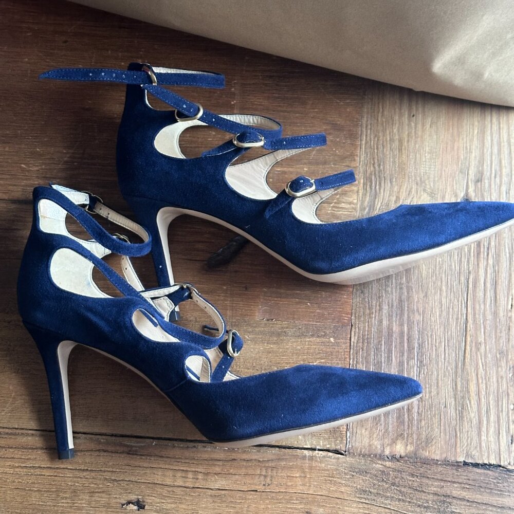 MARION PARKE Mitchell Suede Mary Jane Pumps in navy blue, 39 ~ never worn!